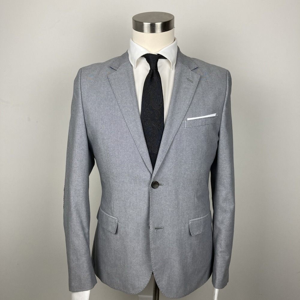 H&M Men's Gray Jacket Blazer Jacket Size 38R Elbow‎ patches